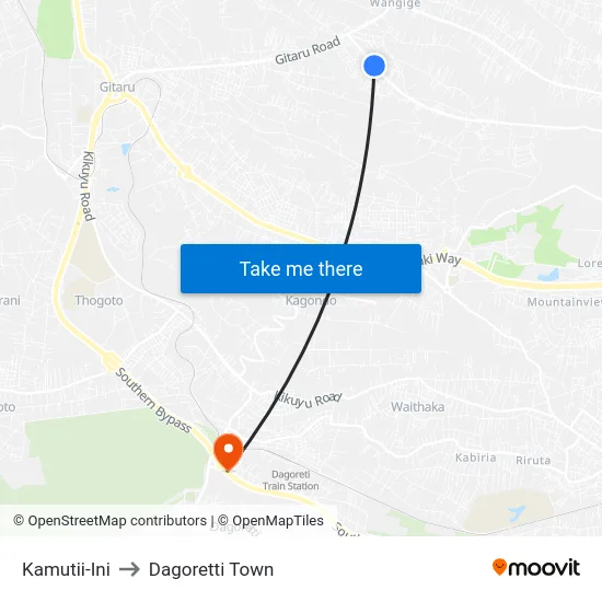 Kamutii-Ini to Dagoretti Town map