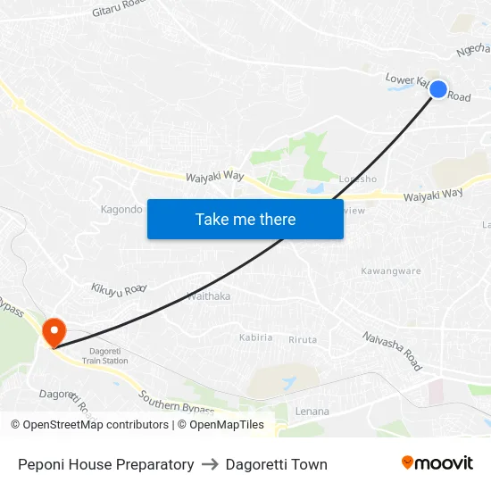 Peponi House Preparatory to Dagoretti Town map