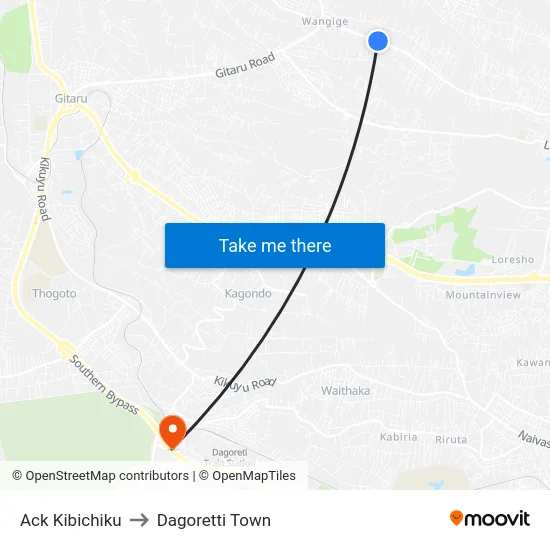 Ack Kibichiku to Dagoretti Town map