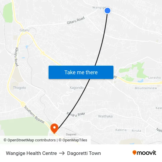 Wangige Health Centre to Dagoretti Town map