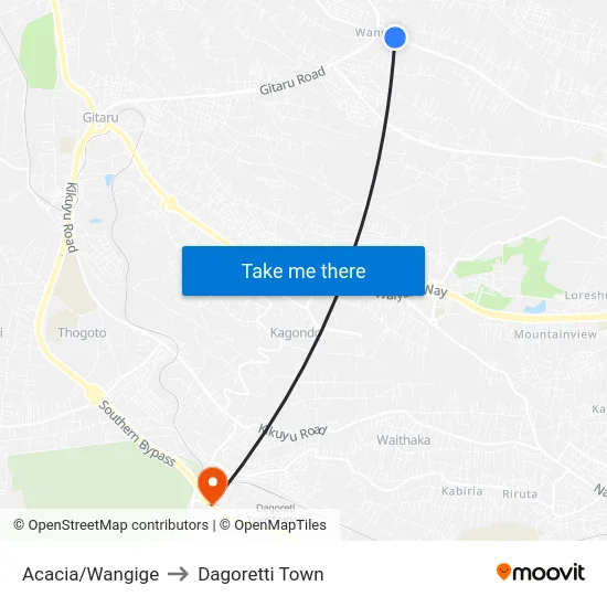 Acacia/Wangige to Dagoretti Town map