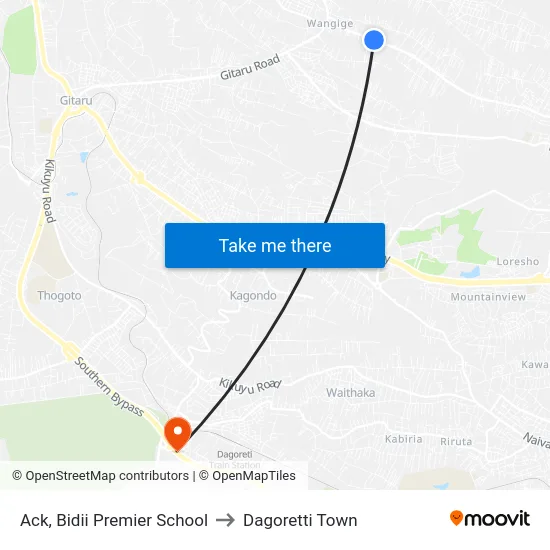 Ack, Bidii Premier School to Dagoretti Town map