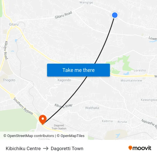Kibichiku Centre to Dagoretti Town map