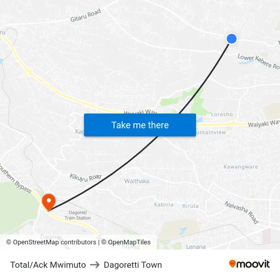 Total/Ack Mwimuto to Dagoretti Town map