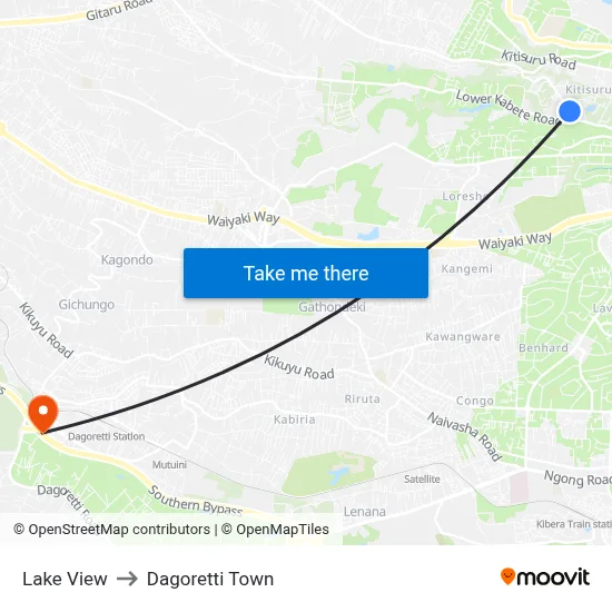 Lake View to Dagoretti Town map