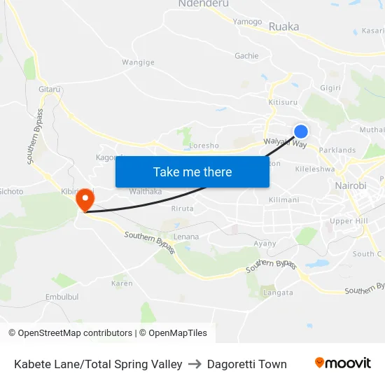 Kabete Lane/Total Spring Valley to Dagoretti Town map