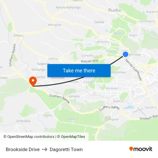 Brookside Drive to Dagoretti Town map
