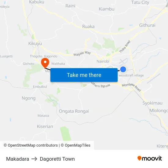Makadara to Dagoretti Town map