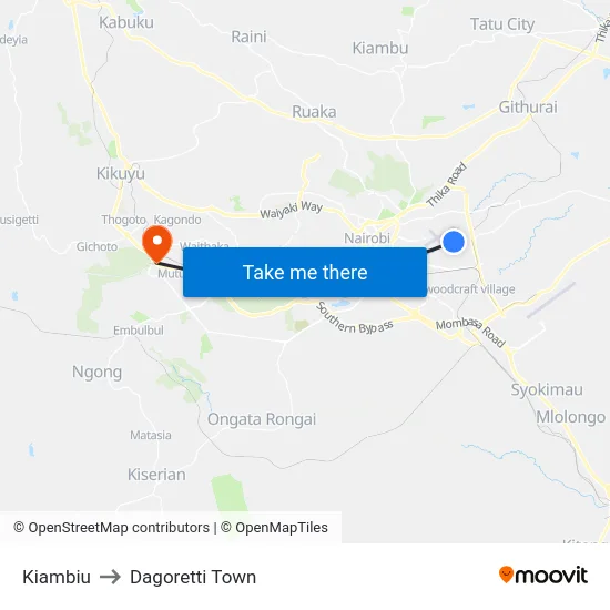 Kiambiu to Dagoretti Town map