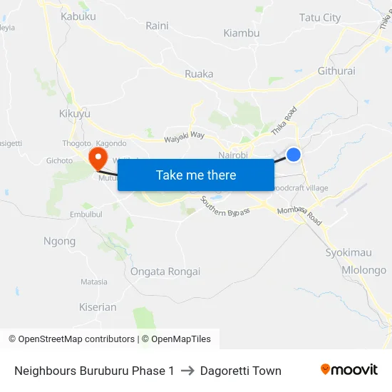 Neighbours Buruburu Phase 1 to Dagoretti Town map