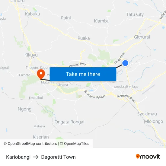 Kariobangi to Dagoretti Town map