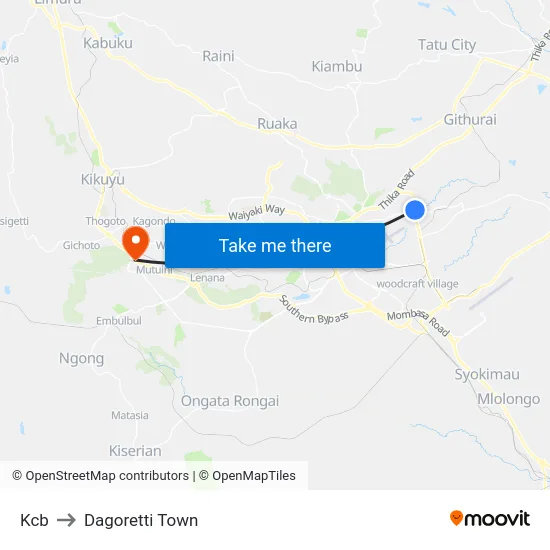 Kcb to Dagoretti Town map