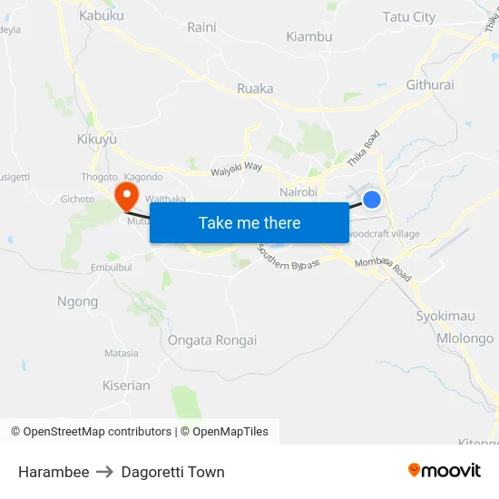 Harambee to Dagoretti Town map