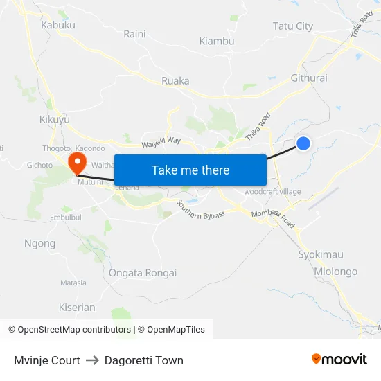 Mvinje Court to Dagoretti Town map