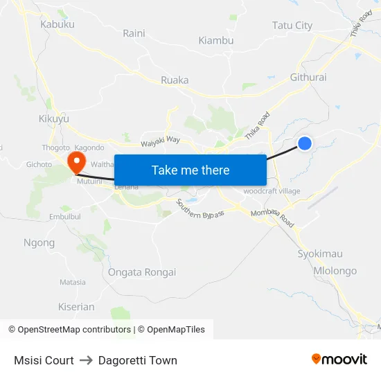 Msisi Court to Dagoretti Town map