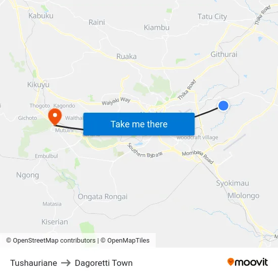 Tushauriane to Dagoretti Town map