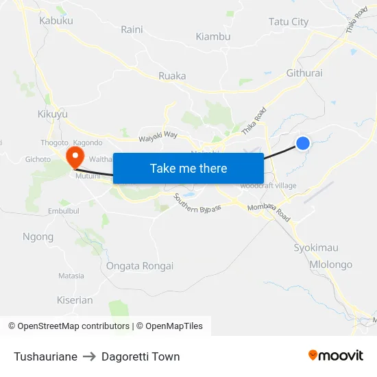 Tushauriane to Dagoretti Town map