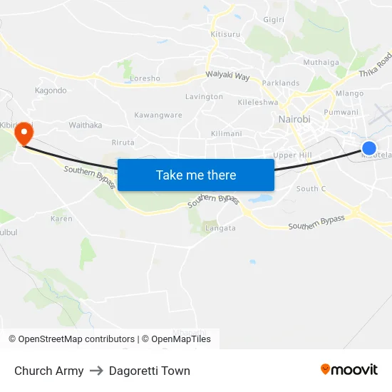 Church Army to Dagoretti Town map