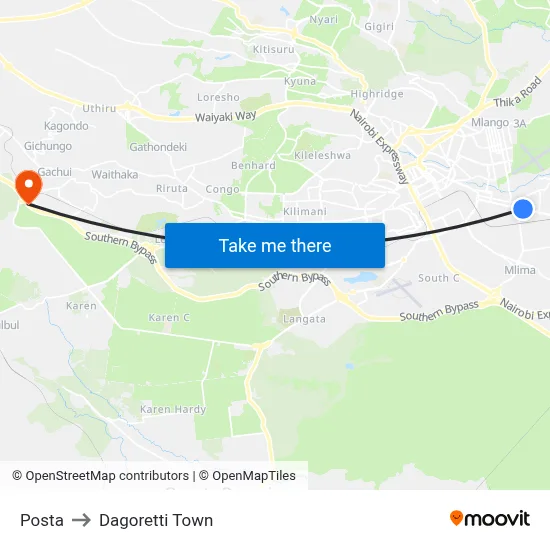 Posta to Dagoretti Town map