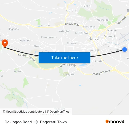 Dc Jogoo Road to Dagoretti Town map