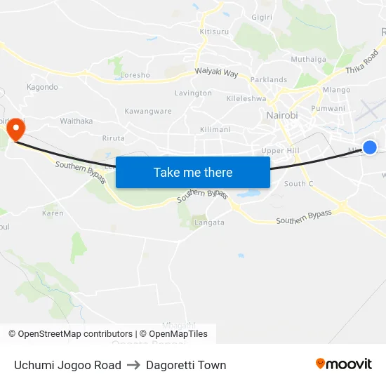 Uchumi Jogoo Road to Dagoretti Town map