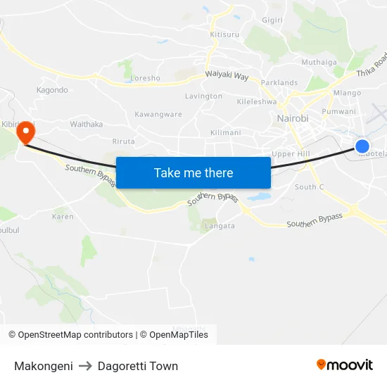 Makongeni to Dagoretti Town map