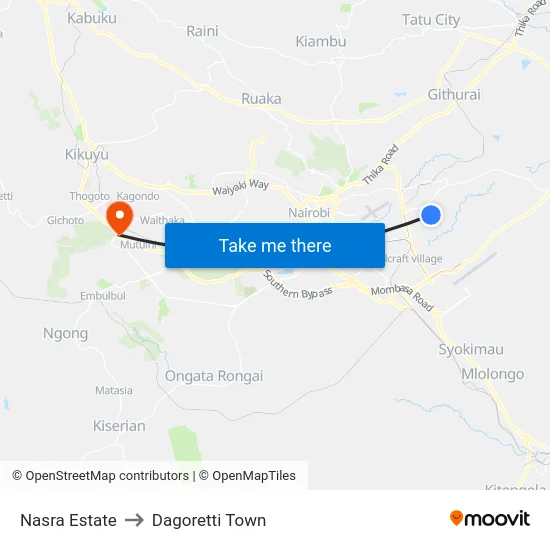 Nasra Estate to Dagoretti Town map