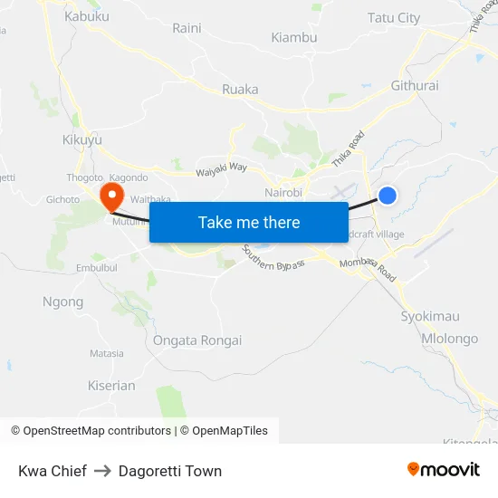Kwa Chief to Dagoretti Town map