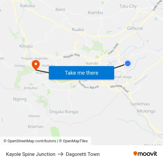Kayole Spine Junction to Dagoretti Town map