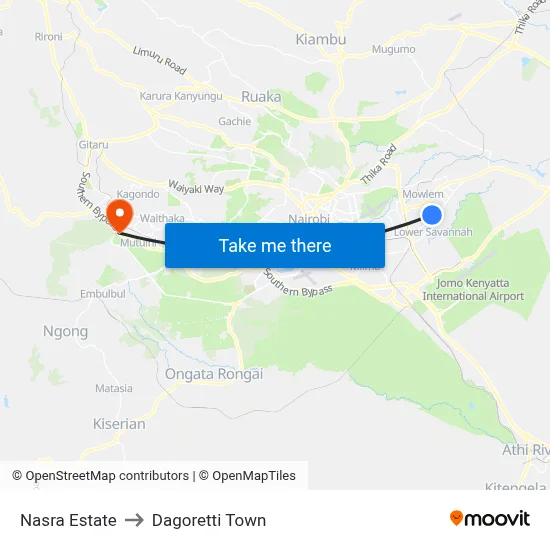 Nasra Estate to Dagoretti Town map