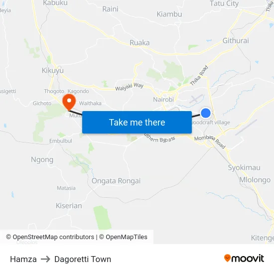 Hamza to Dagoretti Town map