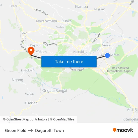 Green Field to Dagoretti Town map