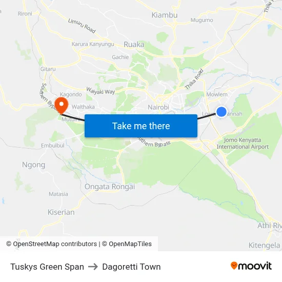 Tuskys Green Span to Dagoretti Town map