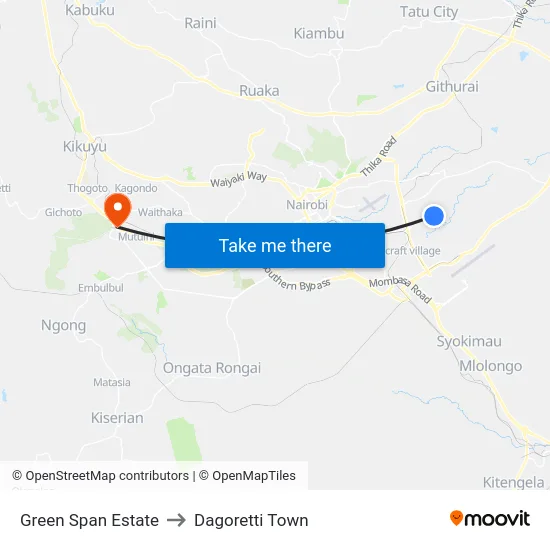 Green Span Estate to Dagoretti Town map