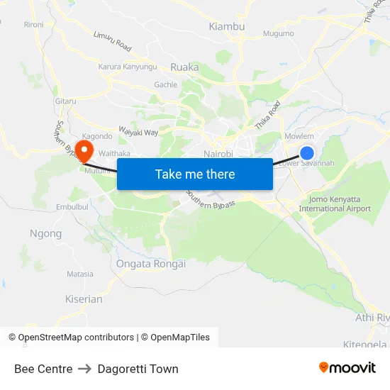 Bee Centre to Dagoretti Town map