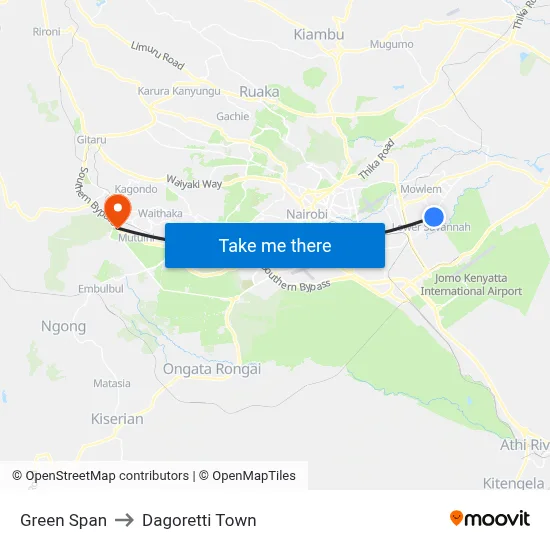 Green Span to Dagoretti Town map