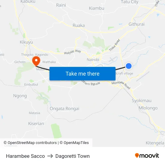 Harambee Sacco to Dagoretti Town map