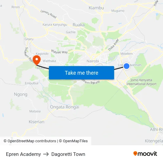 Epren Academy to Dagoretti Town map