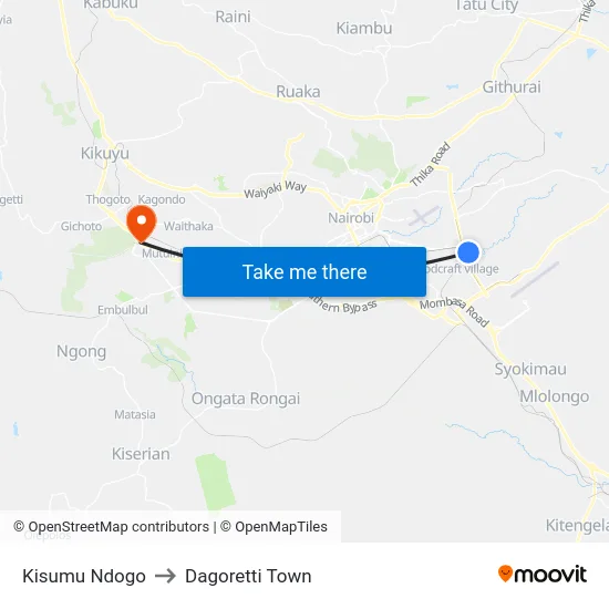 Kisumu Ndogo to Dagoretti Town map