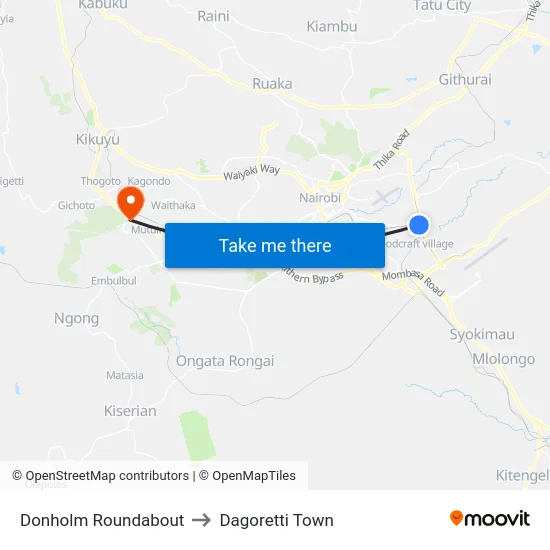 Donholm Roundabout to Dagoretti Town map