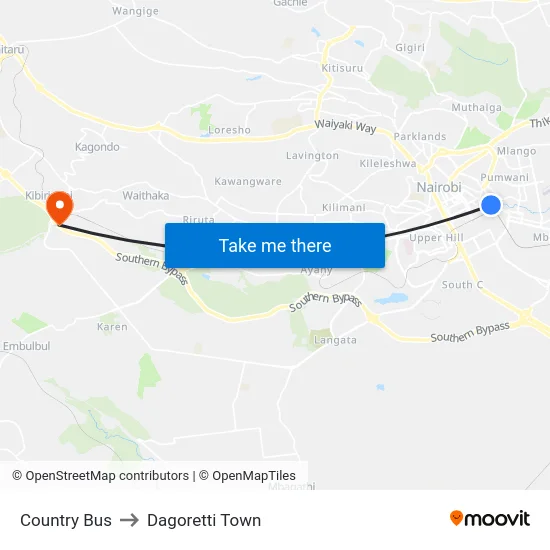 Country Bus to Dagoretti Town map