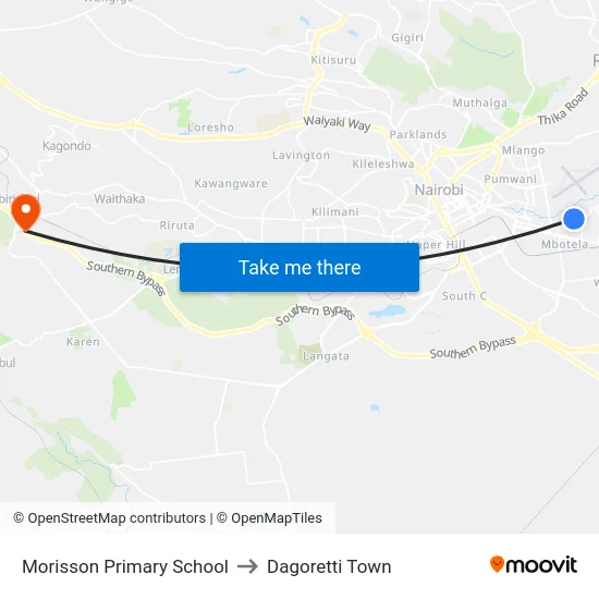 Morisson Primary School to Dagoretti Town map