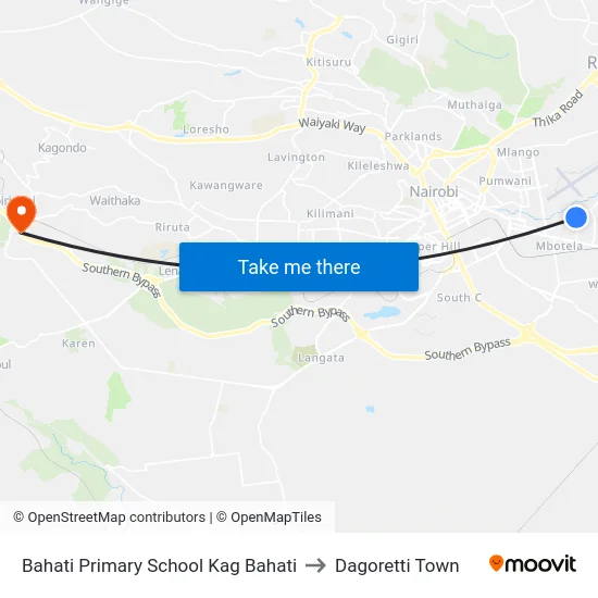 Bahati Primary School Kag Bahati to Dagoretti Town map