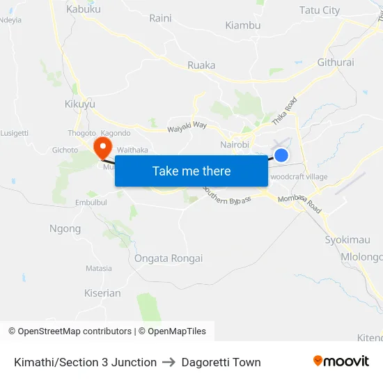 Kimathi/Section 3 Junction to Dagoretti Town map