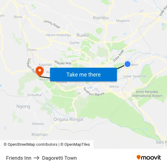 Friends Inn to Dagoretti Town map