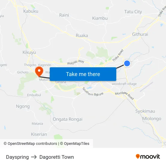 Dayspring to Dagoretti Town map