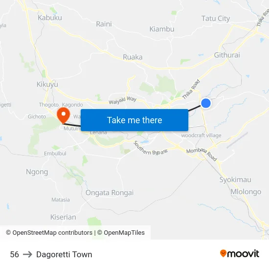 56 to Dagoretti Town map