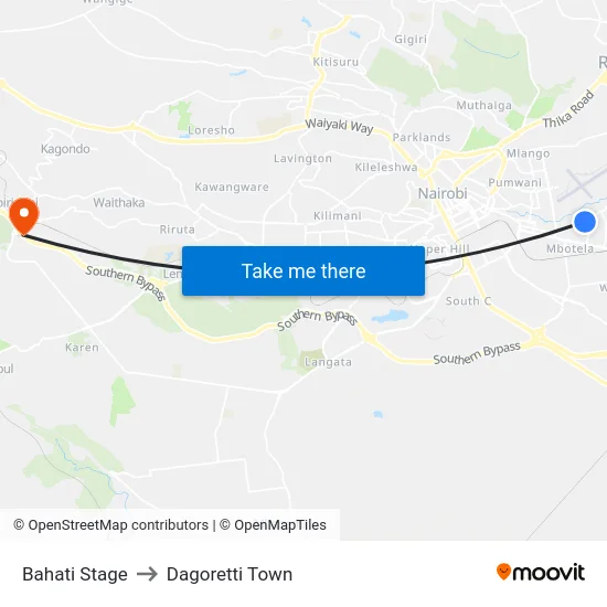 Bahati Stage to Dagoretti Town map
