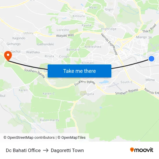 Dc Bahati Office to Dagoretti Town map