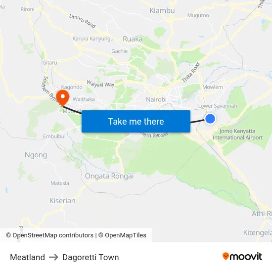 Meatland to Dagoretti Town map